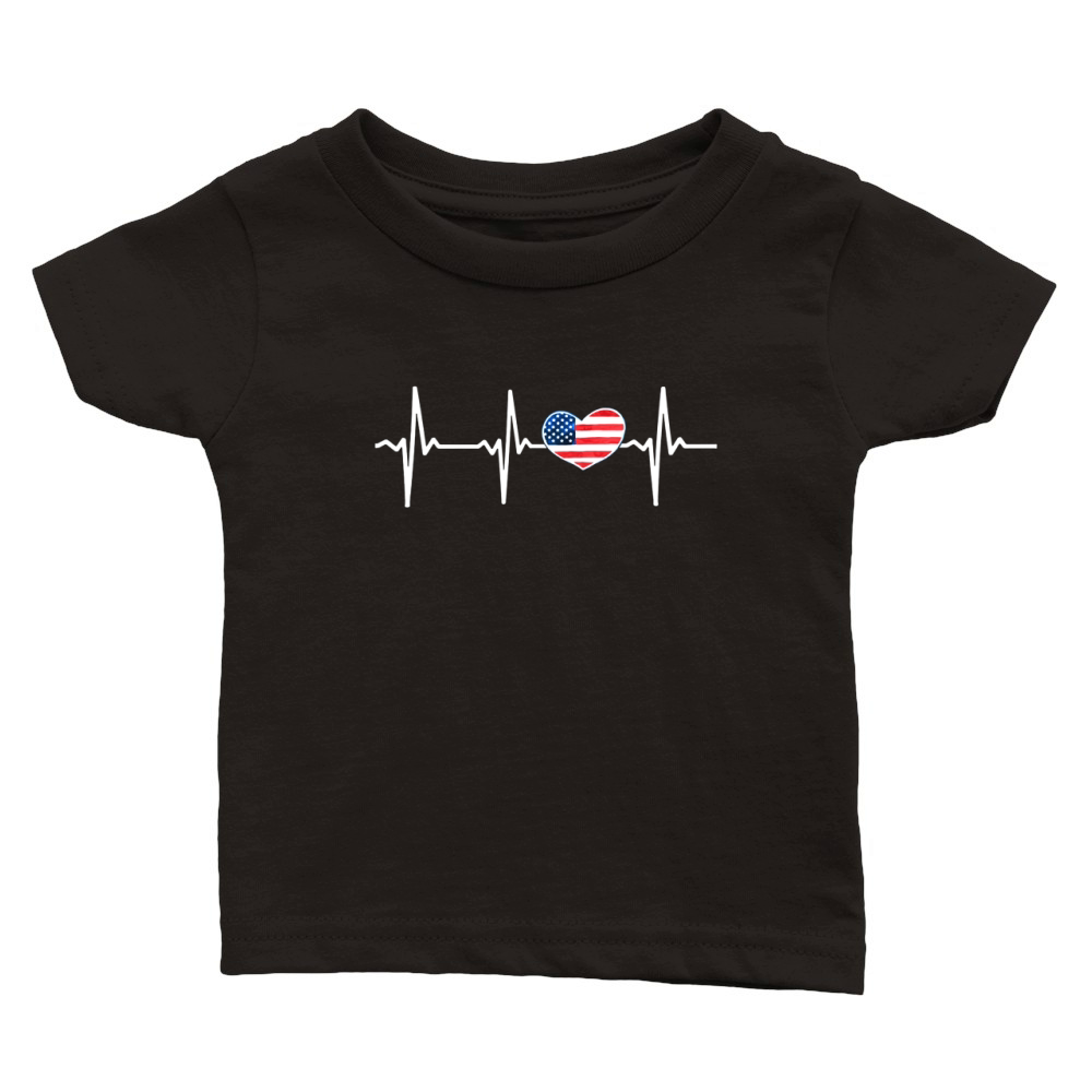 Heartbeat EKG America Heart Love Patriotic 4th of July Classic Baby Crewneck T-shirt