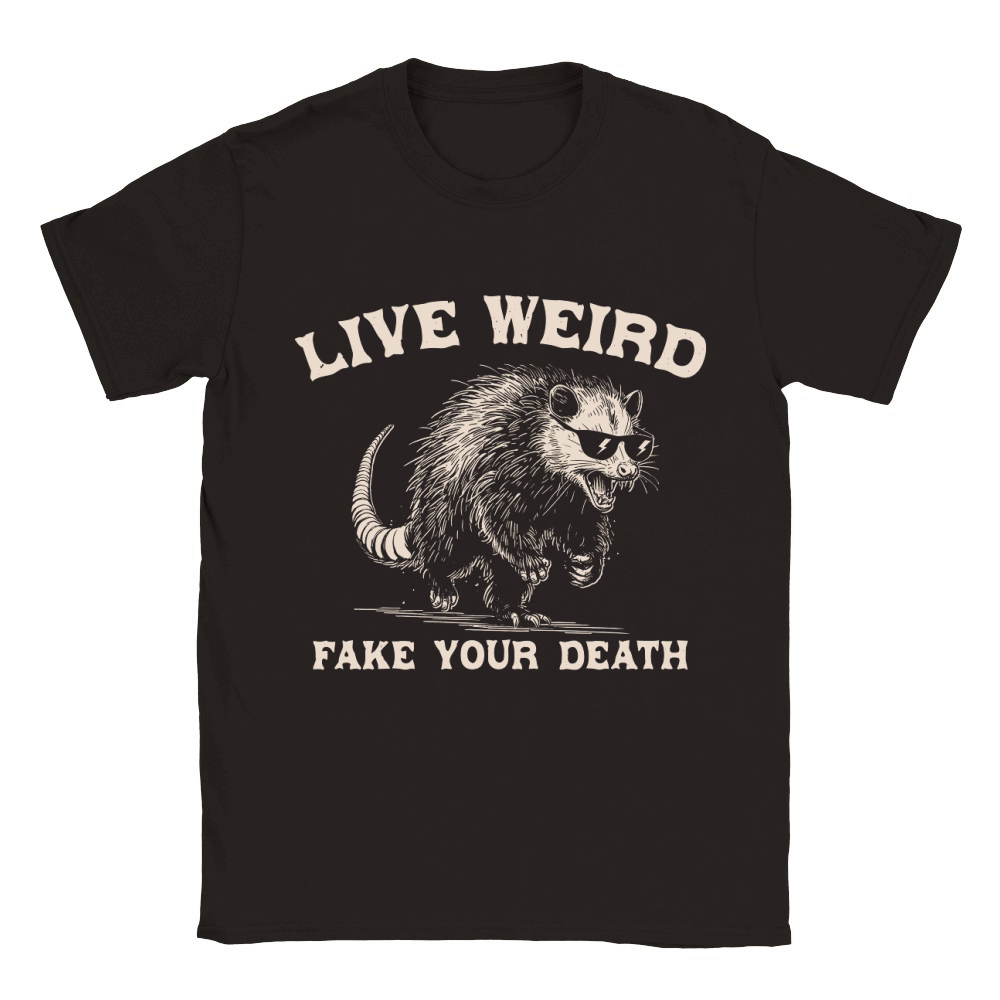 Live Weird Fake Your Death Possum D Retro White Classic Kids Crewneck T-shirt