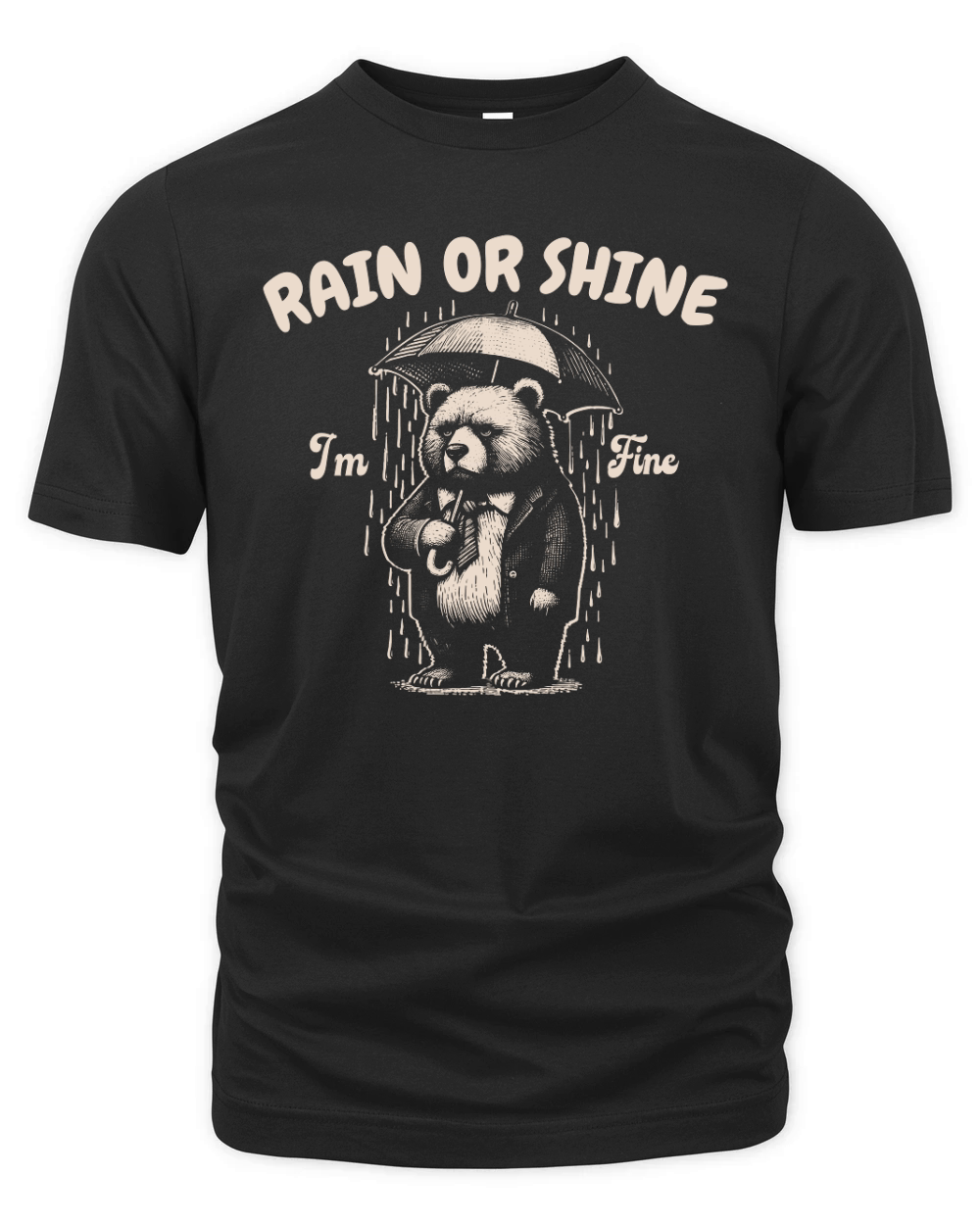Rain or Shine Bear with Umbrella D Retro White Organic Unisex T-shirt