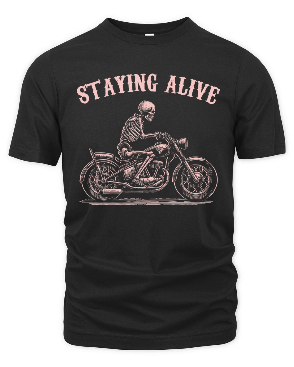 Staying Alive Skeleton riding Motorcycle D Pink Organic Unisex T-shirt