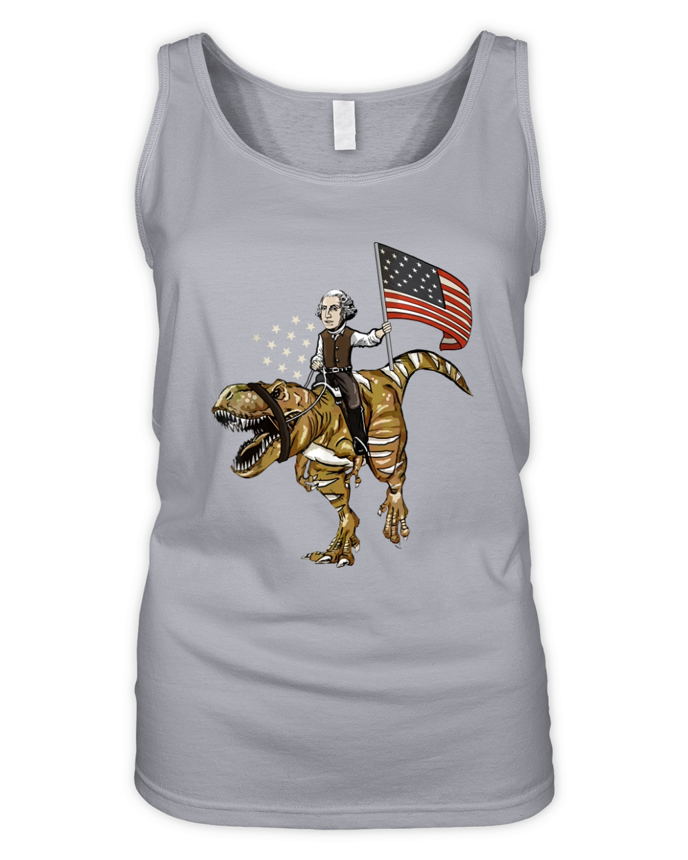 George Washington Riding a T Rex Dinosaur 4th of July USA - Baby Onesie Organic Women's Tank Top