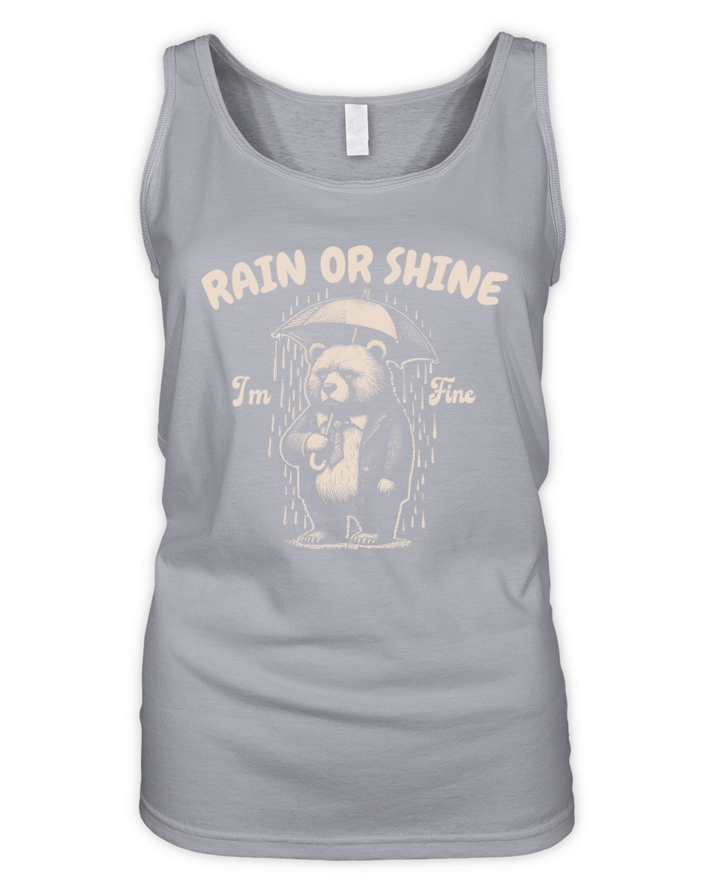 Rain or Shine Bear with Umbrella D Retro White Organic Women's Tank Top