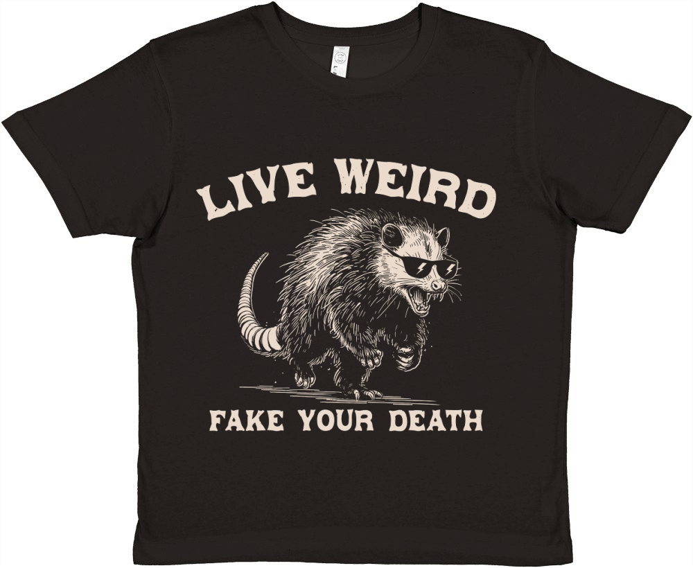 Live Weird Fake Your Death Possum D Retro White Premium Kids Crewneck T-shirt