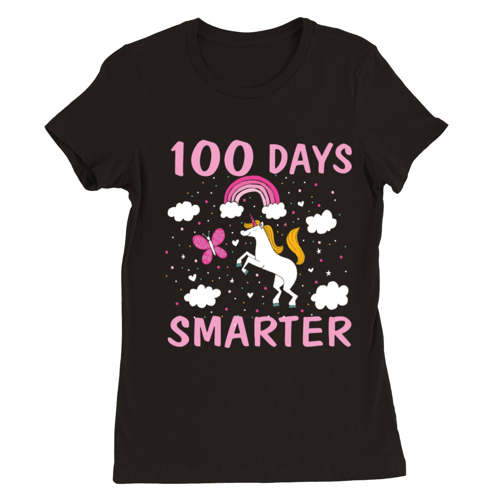 100 Days Smarter Unicorn 100 Days of School T Sh Premium Womens Crewneck T-shirt