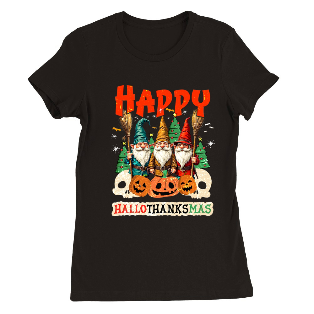 Happy Hallothanksmas Gnomes Lover Halloween Merry Christmas Premium Womens Crewneck T-shirt