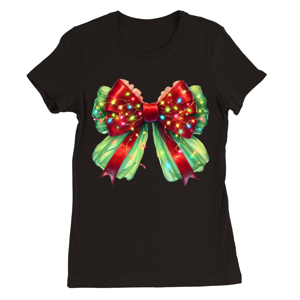 Red and Green Bow Fairy Lights Premium Womens Crewneck T-shirt