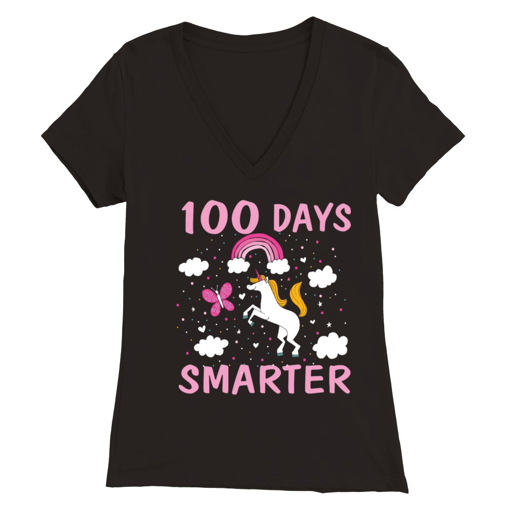 100 Days Smarter Unicorn 100 Days of School T Sh Premium Womens V-Neck T-shirt
