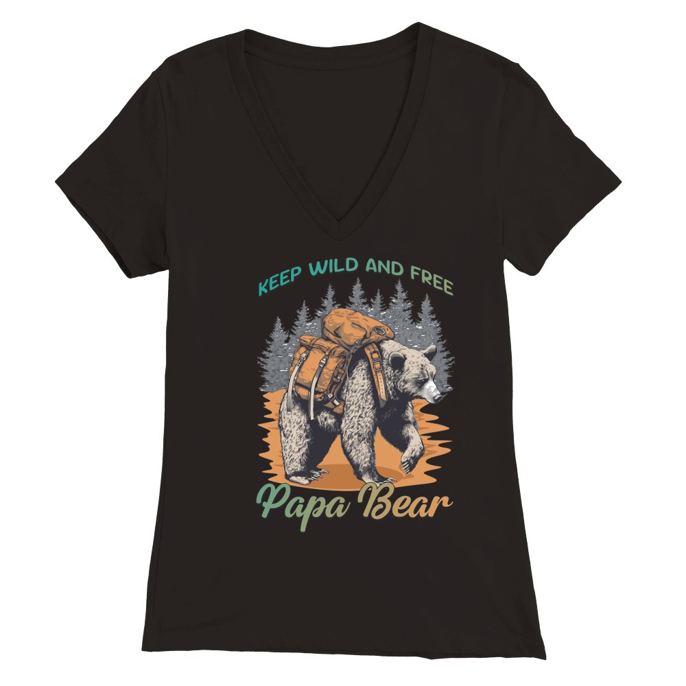 Keep Wild And Free   Papa Bear Premium Womens V-Neck T-shirt