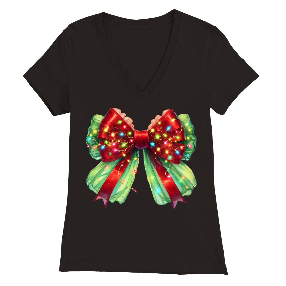 Red and Green Bow Fairy Lights Premium Womens V-Neck T-shirt