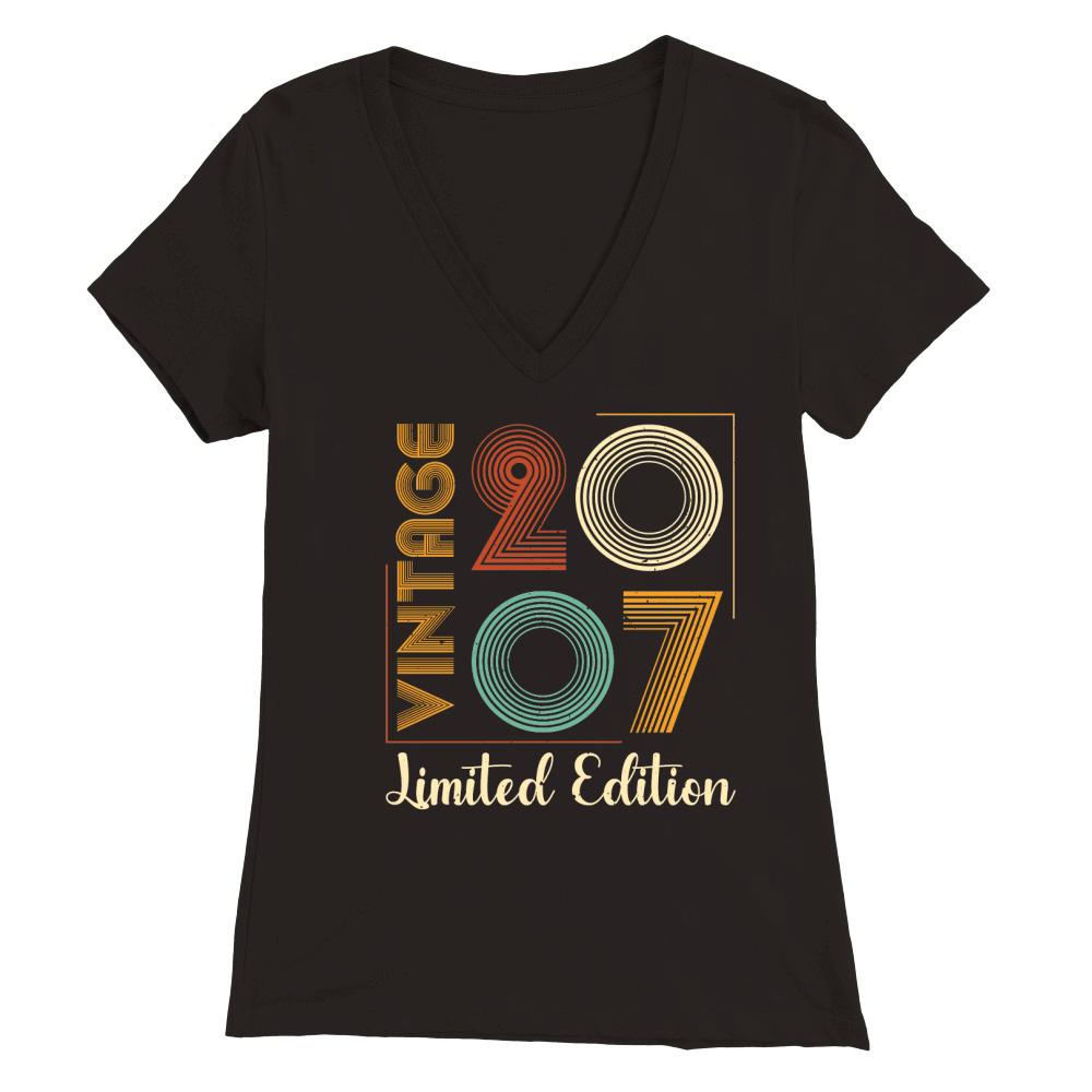 Vintage 2007 Limited Edition Birthday T Shirt Design (1) Premium Womens V-Neck T-shirt