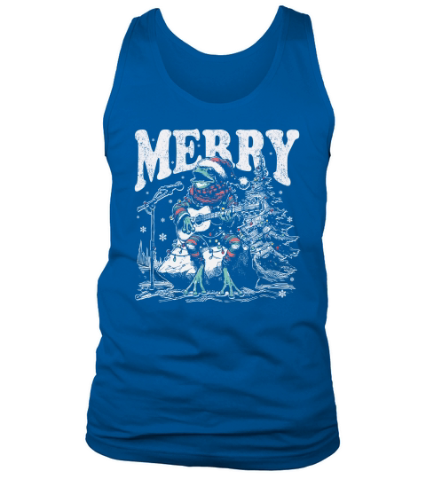 Merry Christmas Frog Playing Guitar D Black White Red Green TR Tank Top Unisex