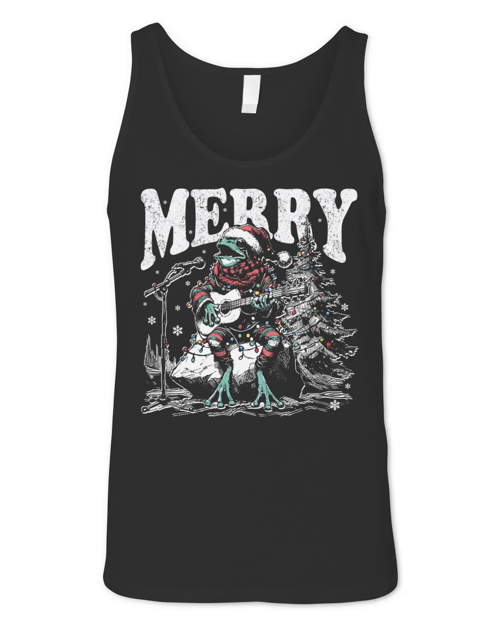 Merry Christmas Frog Playing Guitar D Black White Red Green TR Unisex Jersey Tank