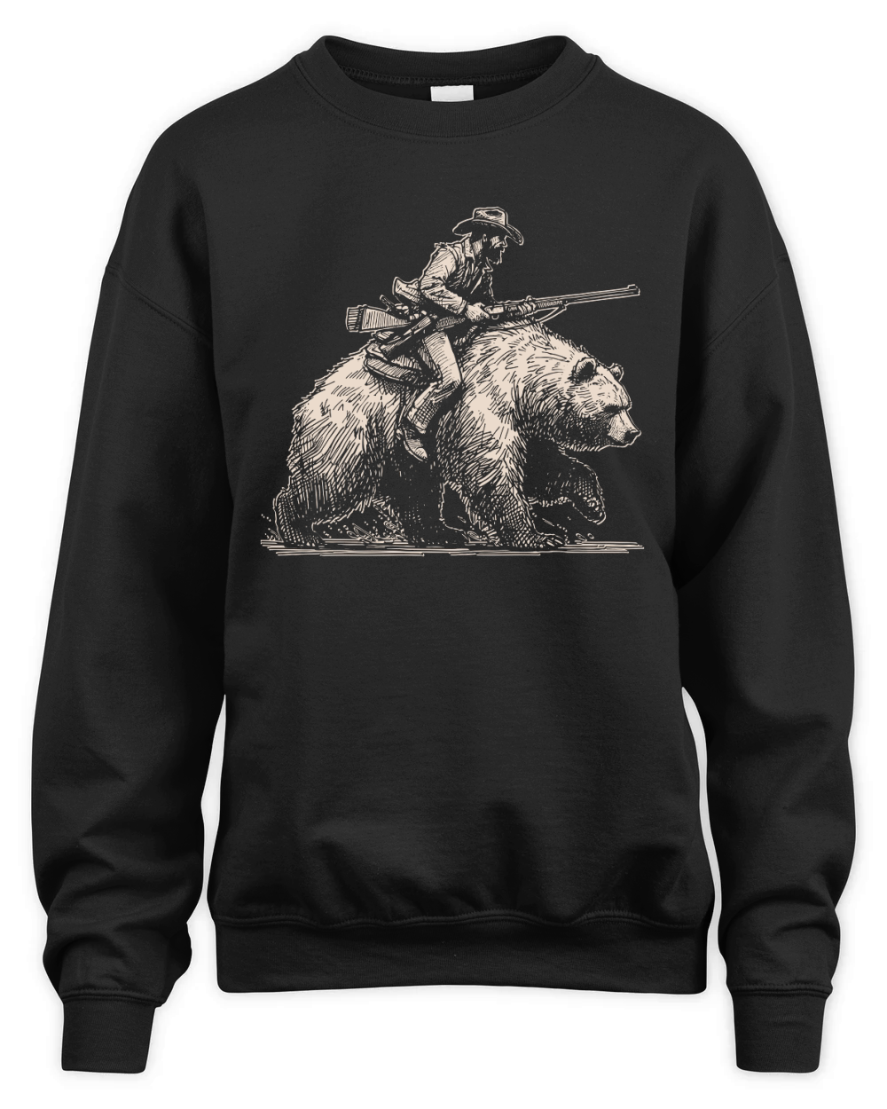 Cowboy Riding Bear D Retro White Unisex Premium Crewneck Sweatshirt