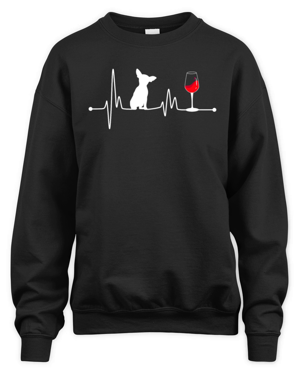 Heartbeat EKG Pulse Chihuahua and Wine Lover Unisex Premium Crewneck Sweatshirt