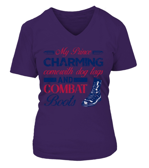 My Prince Charming Comewith Dog Tags And Combat Boots V-neck T-Shirt Woman