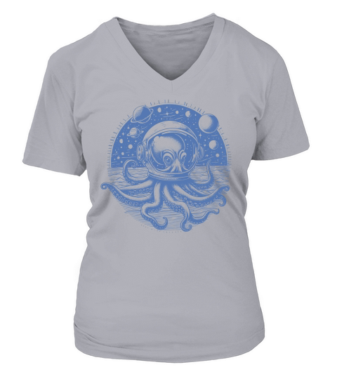 Octopus with Astronaut Helmet lBlue V-neck T-Shirt Woman