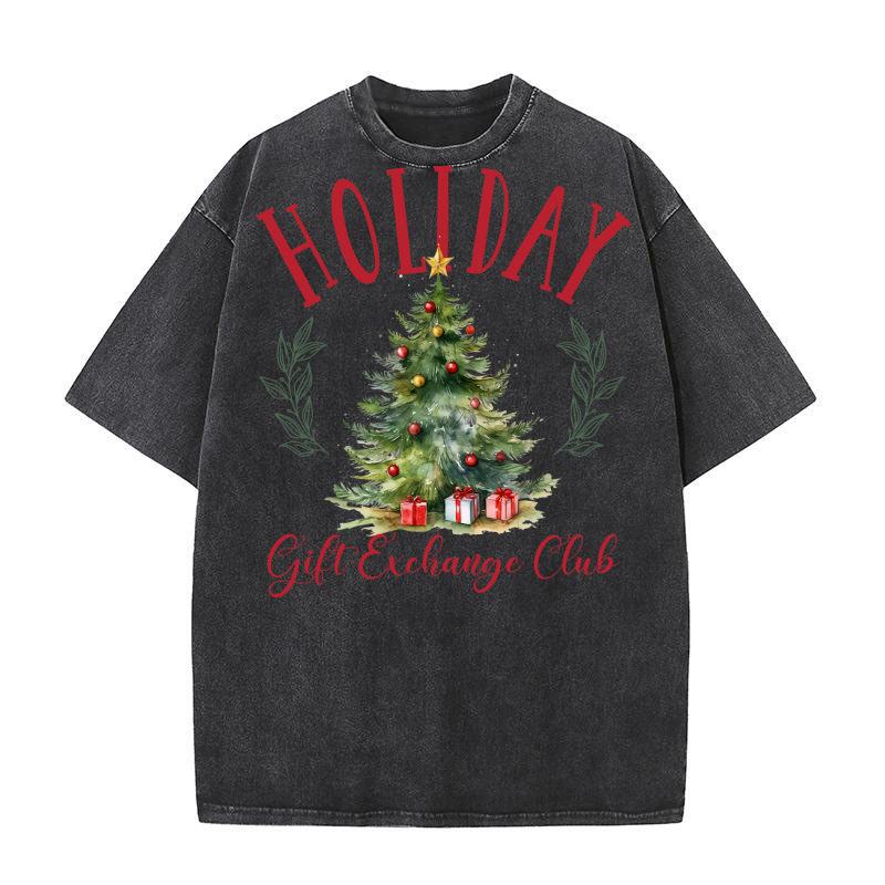 Christmas Holiday gift exchange club Washed T-Shirt