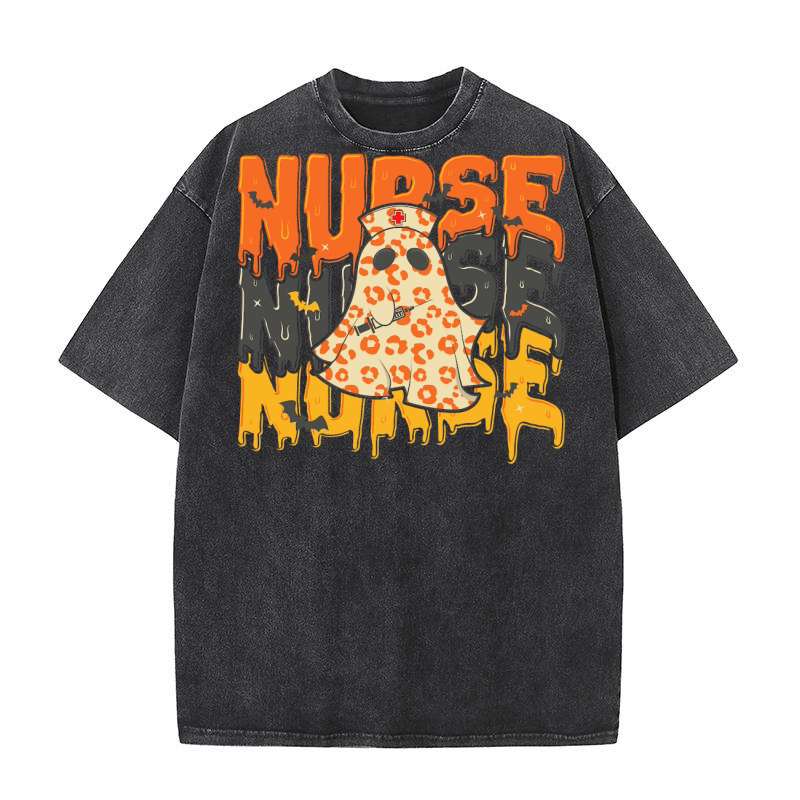 Ghost Boo Nurse Halloween sublimation Washed T-Shirt