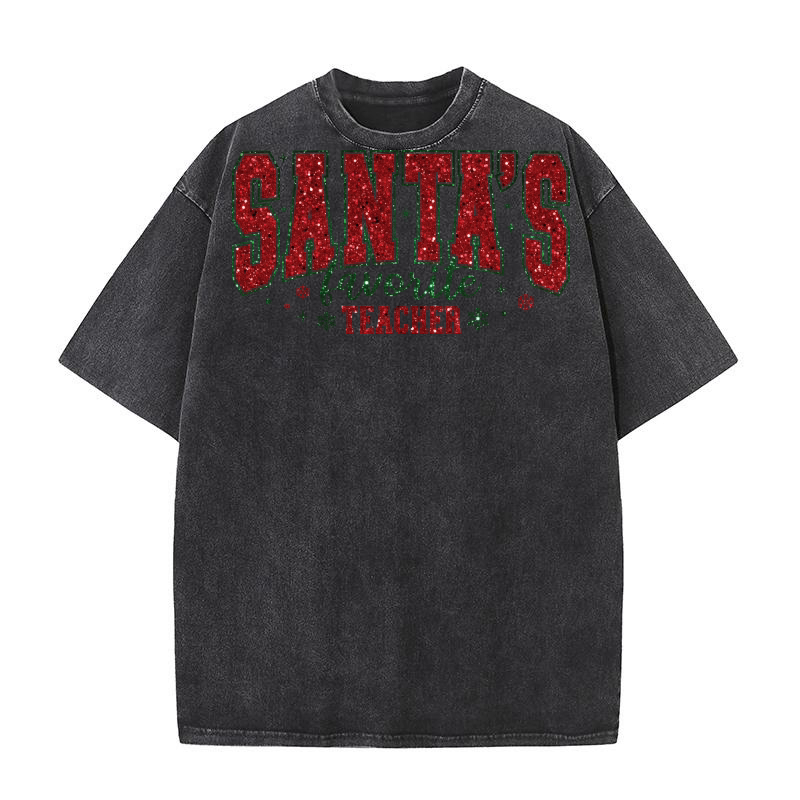 SantasFavoriteTeacher1 Glitter 6 Washed T-Shirt