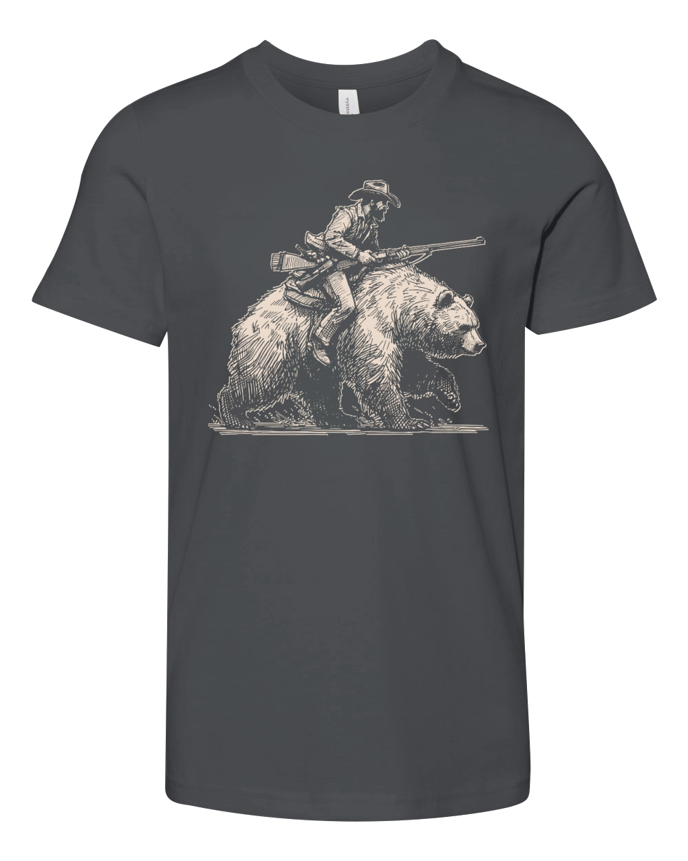Cowboy Riding Bear D Retro White Youth Unisex Jersey Tee