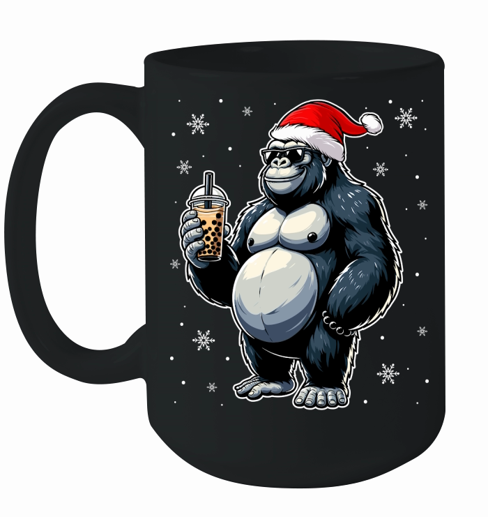 adorable gorilla drinking boba tea wearing santa hat 2 Ceramic Mug