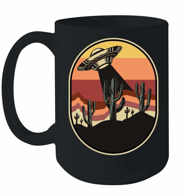 Vintage UFO Alien cactus mountain Ceramic Mug