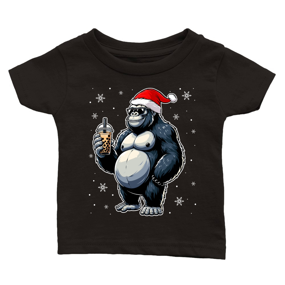 adorable gorilla drinking boba tea wearing santa hat 2 Classic Baby Crewneck T-shirt