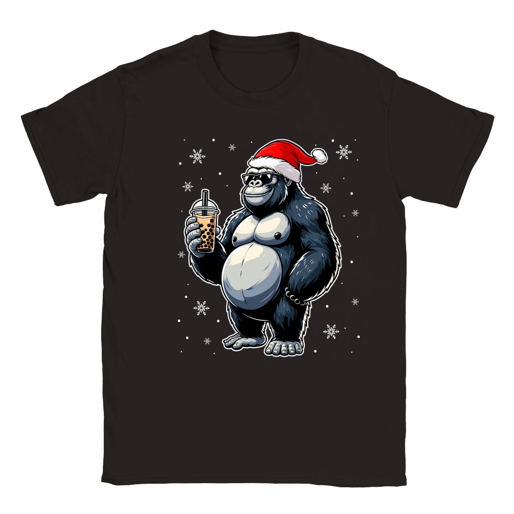 adorable gorilla drinking boba tea wearing santa hat 2 Classic Kids Crewneck T-shirt