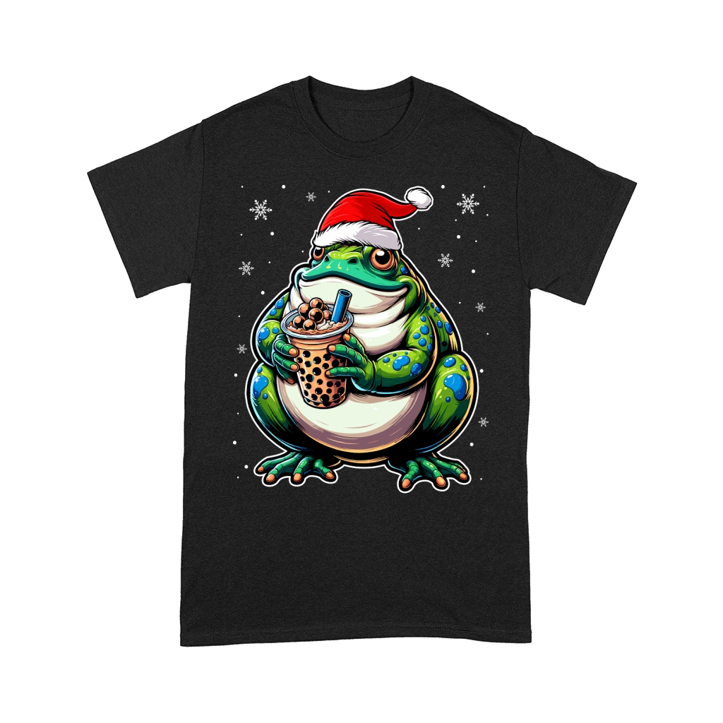 adorable frog drinking boba tea wearing santa hat 1 Comfort T-shirt