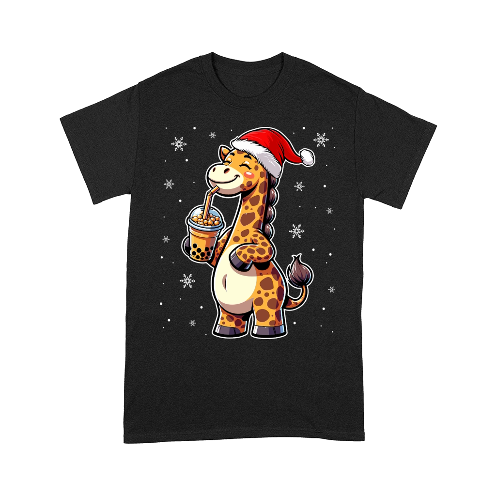 adorable giraffee drinking boba tea wearing santa hat 1 Comfort T-shirt