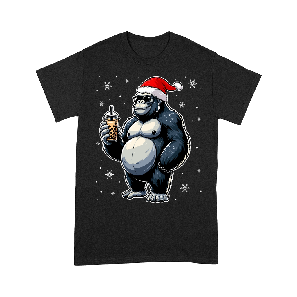 adorable gorilla drinking boba tea wearing santa hat 2 Comfort T-shirt