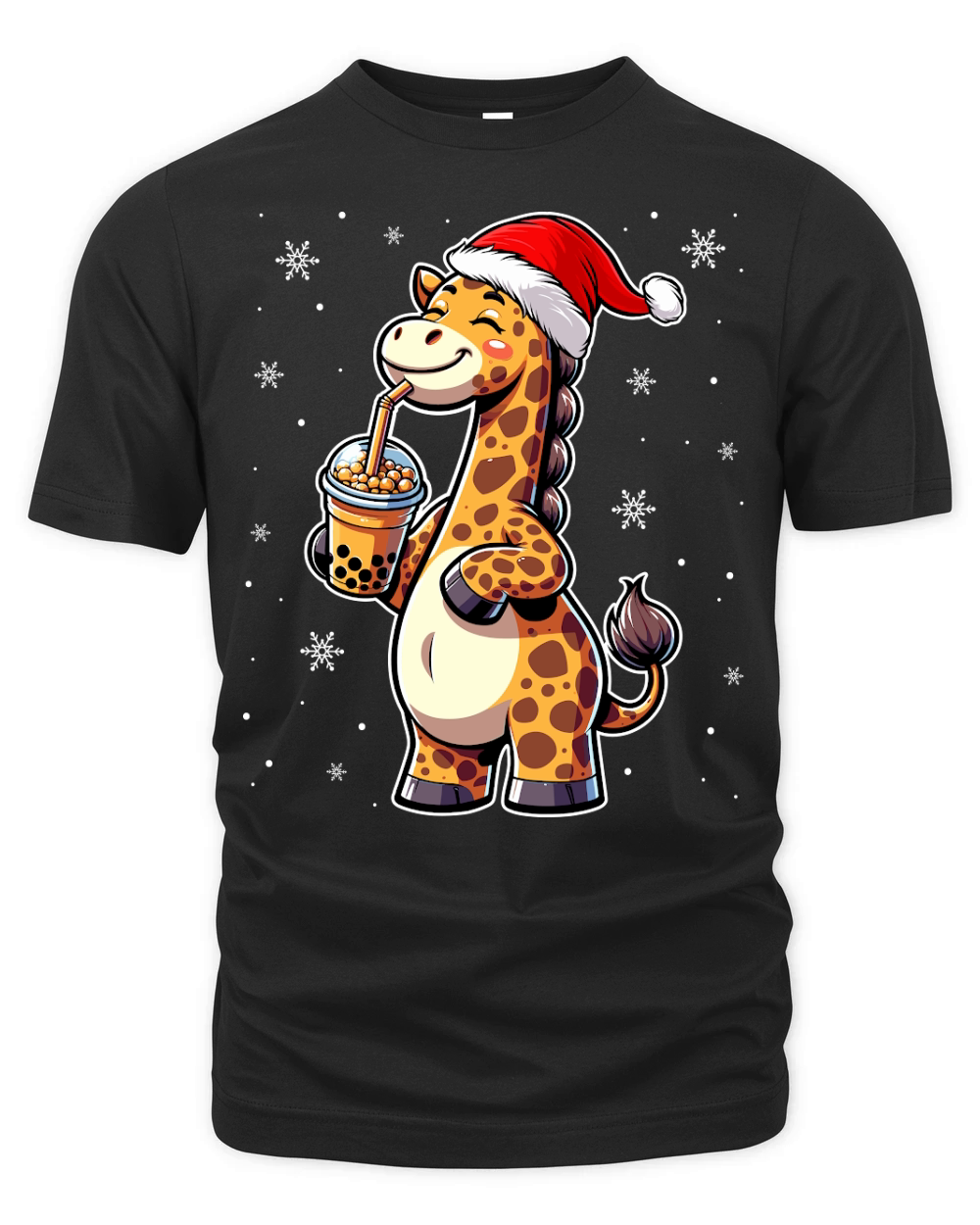 adorable giraffee drinking boba tea wearing santa hat 1 Organic Unisex T-shirt
