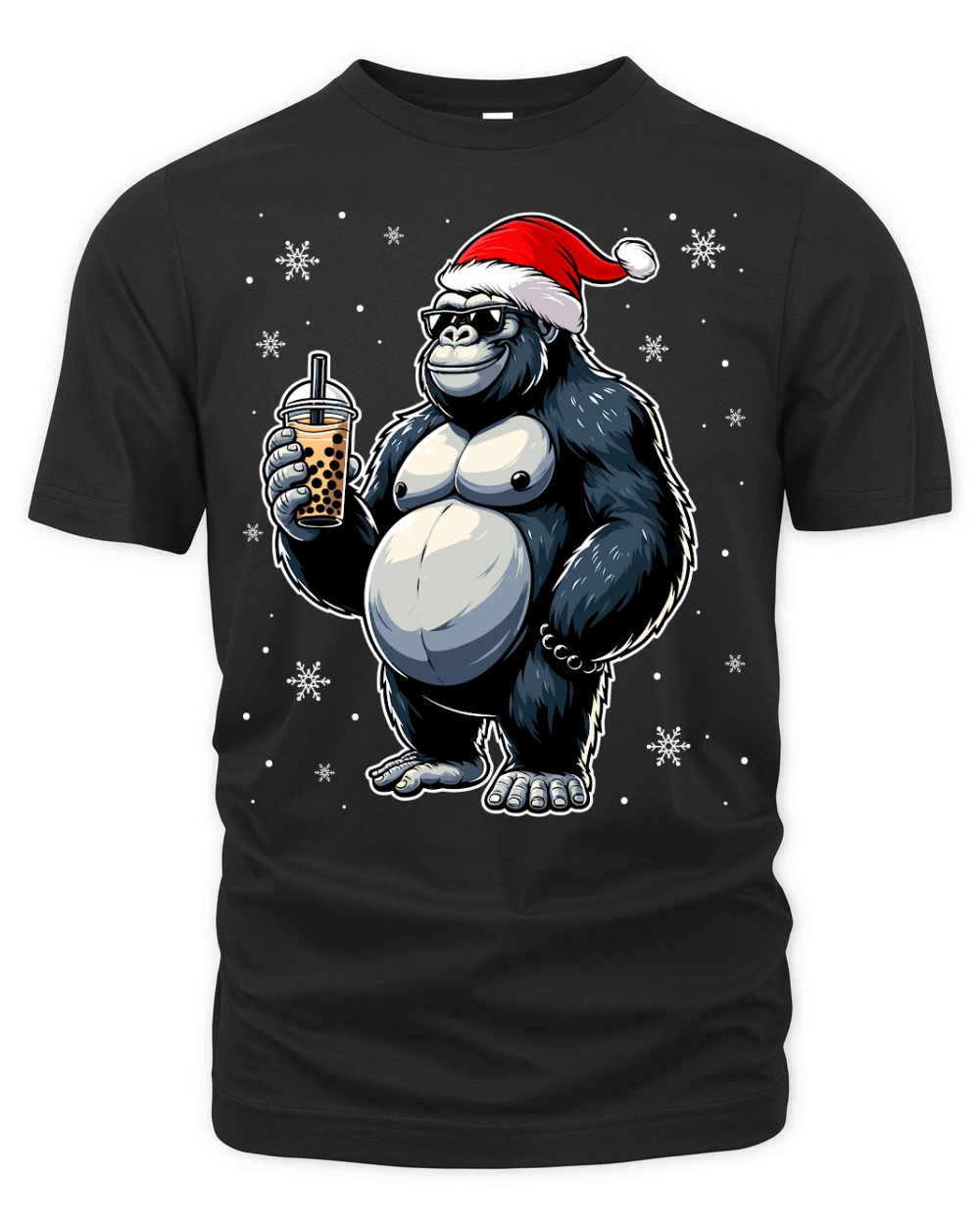 adorable gorilla drinking boba tea wearing santa hat 2 Organic Unisex T-shirt