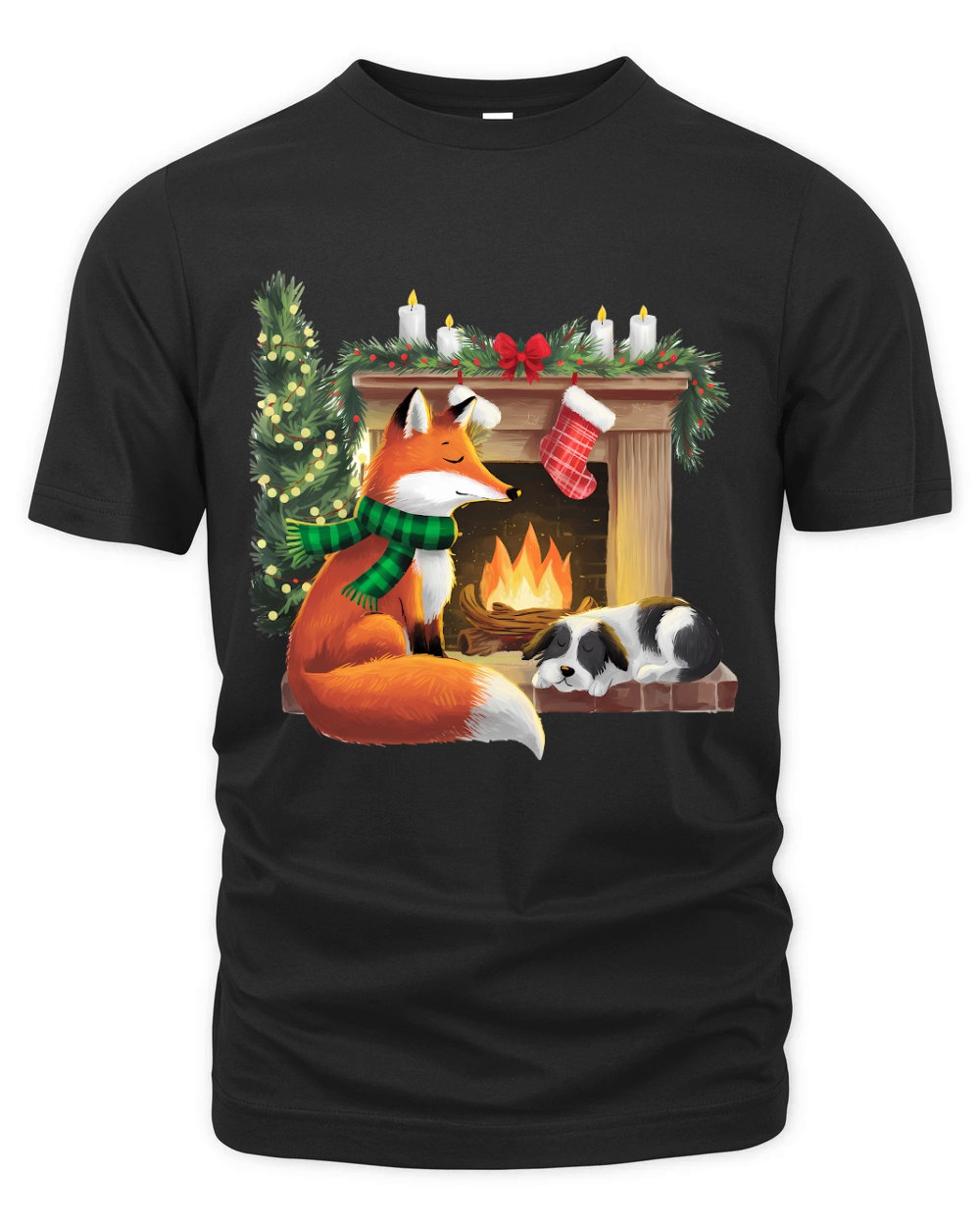Christmas Fox Fire Vintage 2 Organic Unisex T-shirt