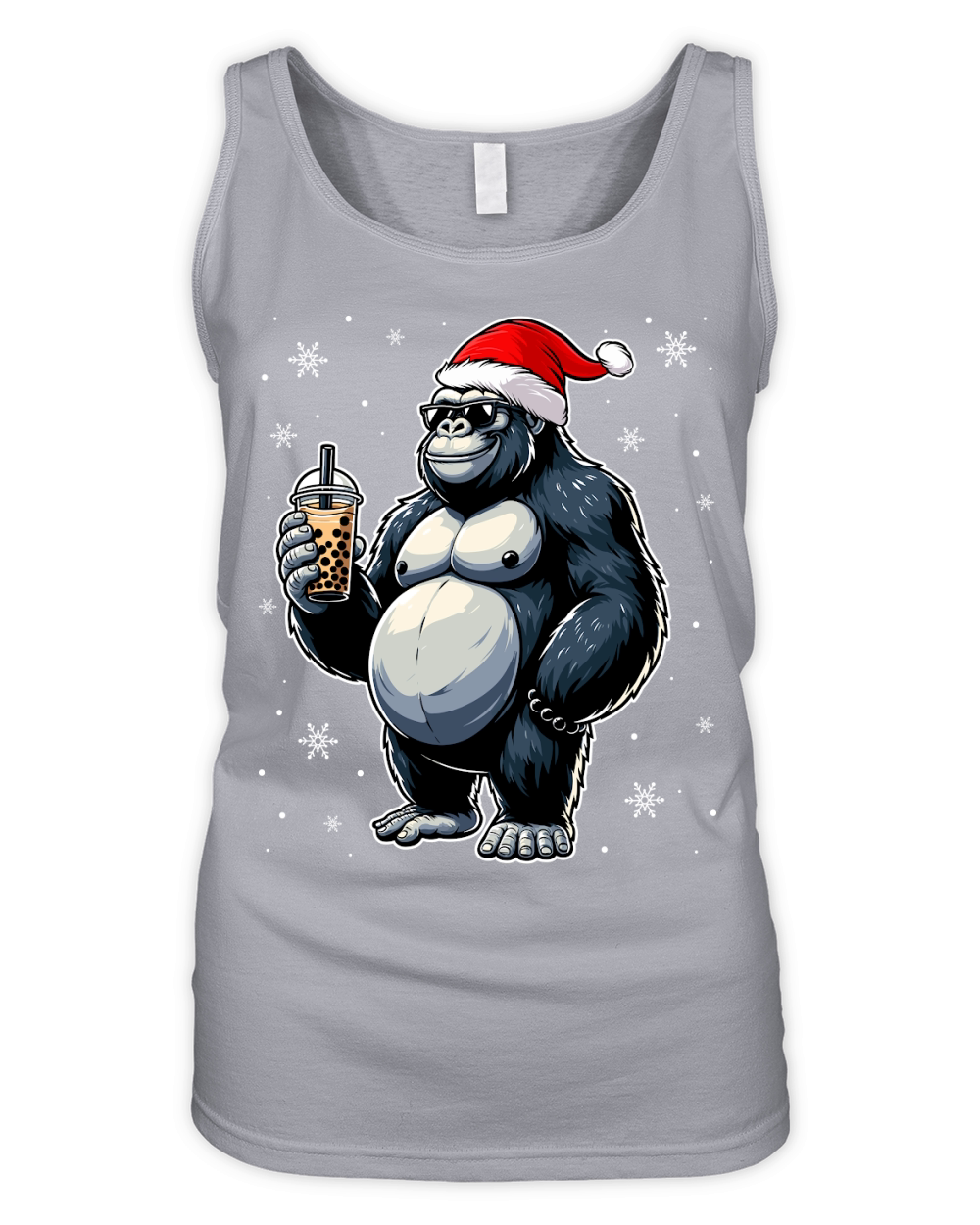 adorable gorilla drinking boba tea wearing santa hat 2 Organic Women's Tank Top