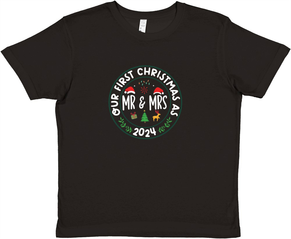 Our first Christmas As 2024 MR & MRS Premium Kids Crewneck T-shirt