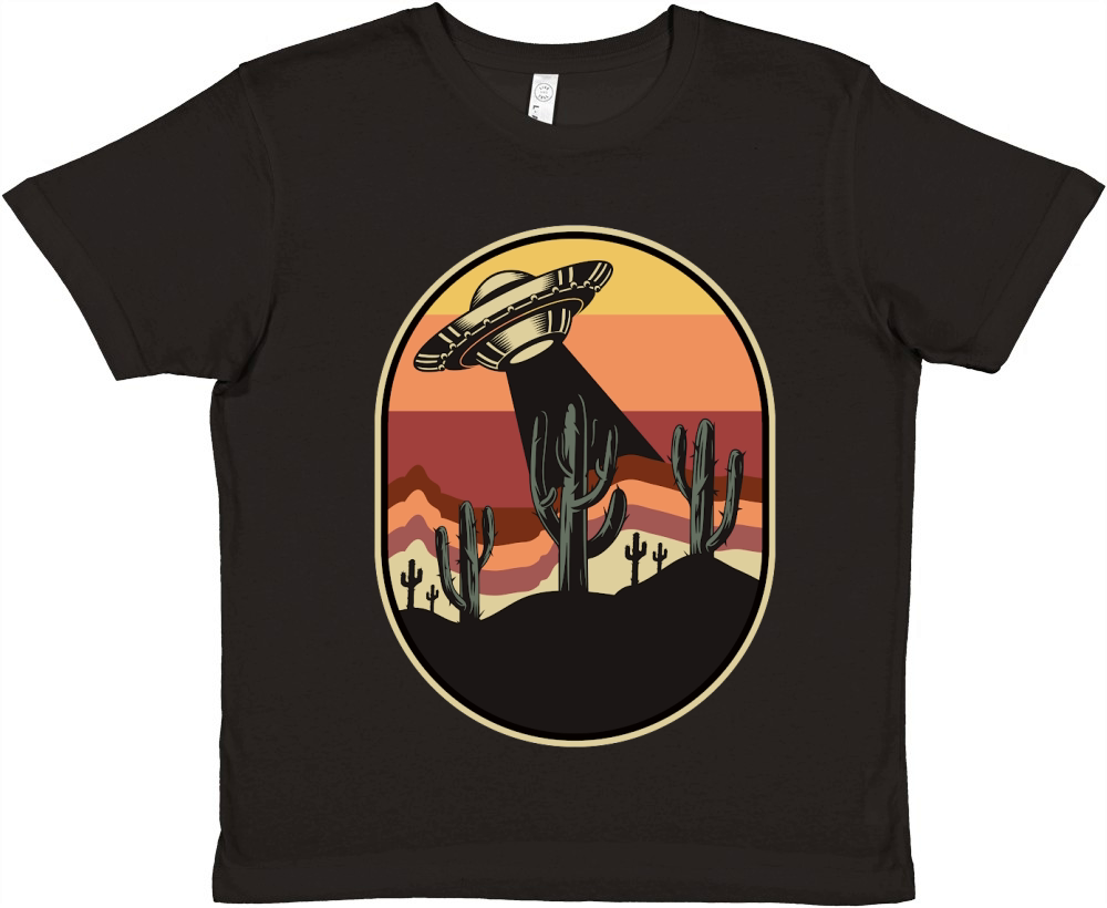 Vintage UFO Alien cactus mountain Premium Kids Crewneck T-shirt