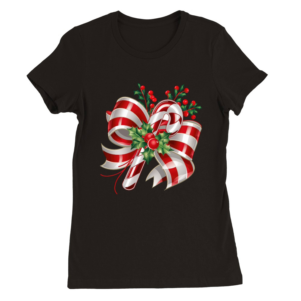 Candy Cane Merry Christmas Premium Womens Crewneck T-shirt