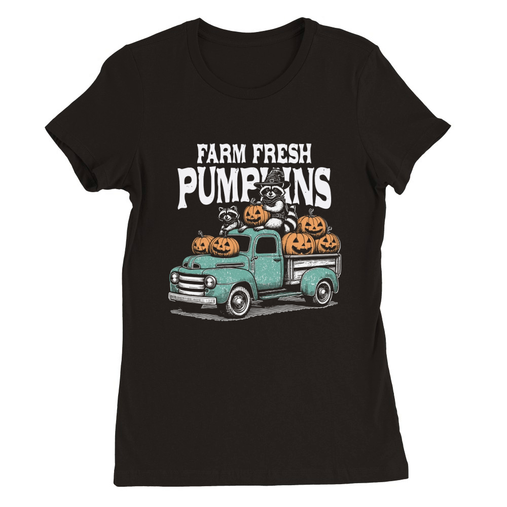 Farm fresh pumpkins Raccoon D Color Premium Womens Crewneck T-shirt