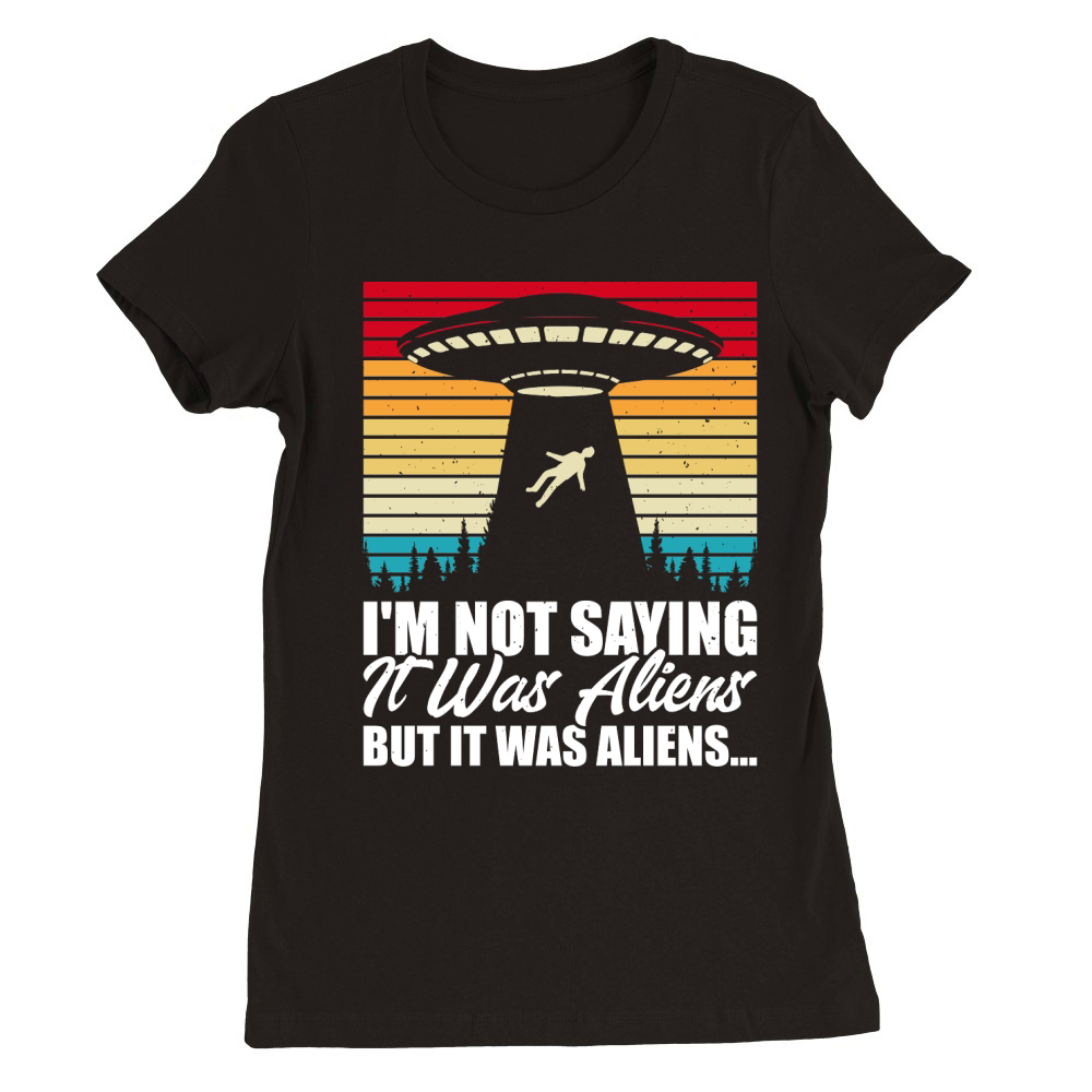 Funny Vintage UFO Alien Premium Womens Crewneck T-shirt