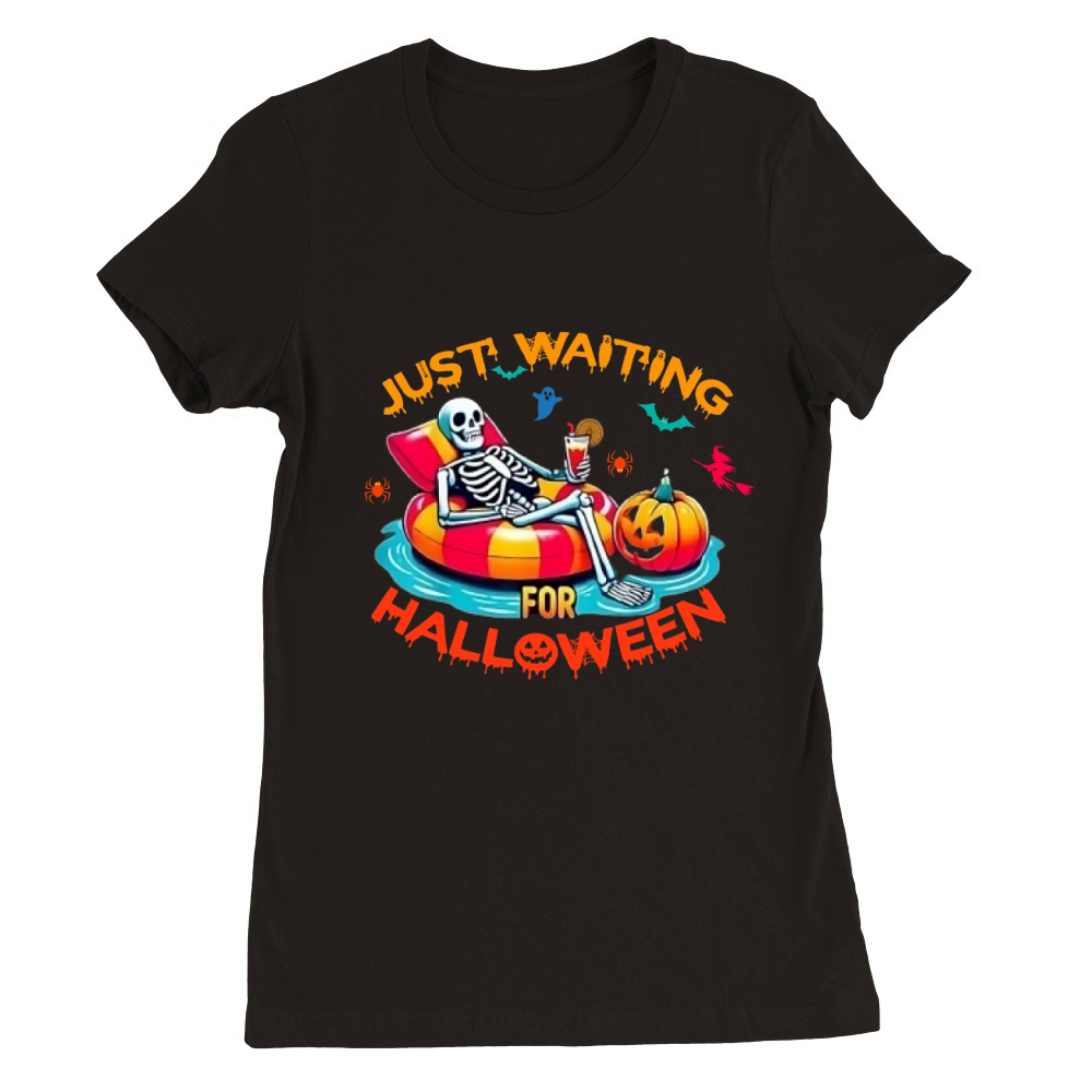 Just Waiting for Halloween skeleton Premium Womens Crewneck T-shirt
