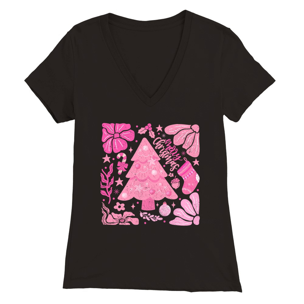boho pink christmas 5 Premium Womens V-Neck T-shirt