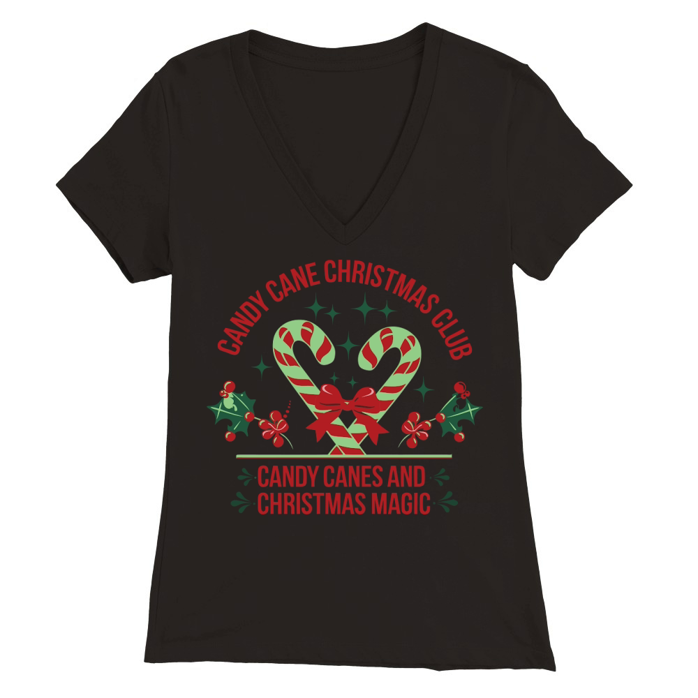 Candy Cane Christmas Club Candy Canes and Christmas Magic Premium Womens V-Neck T-shirt