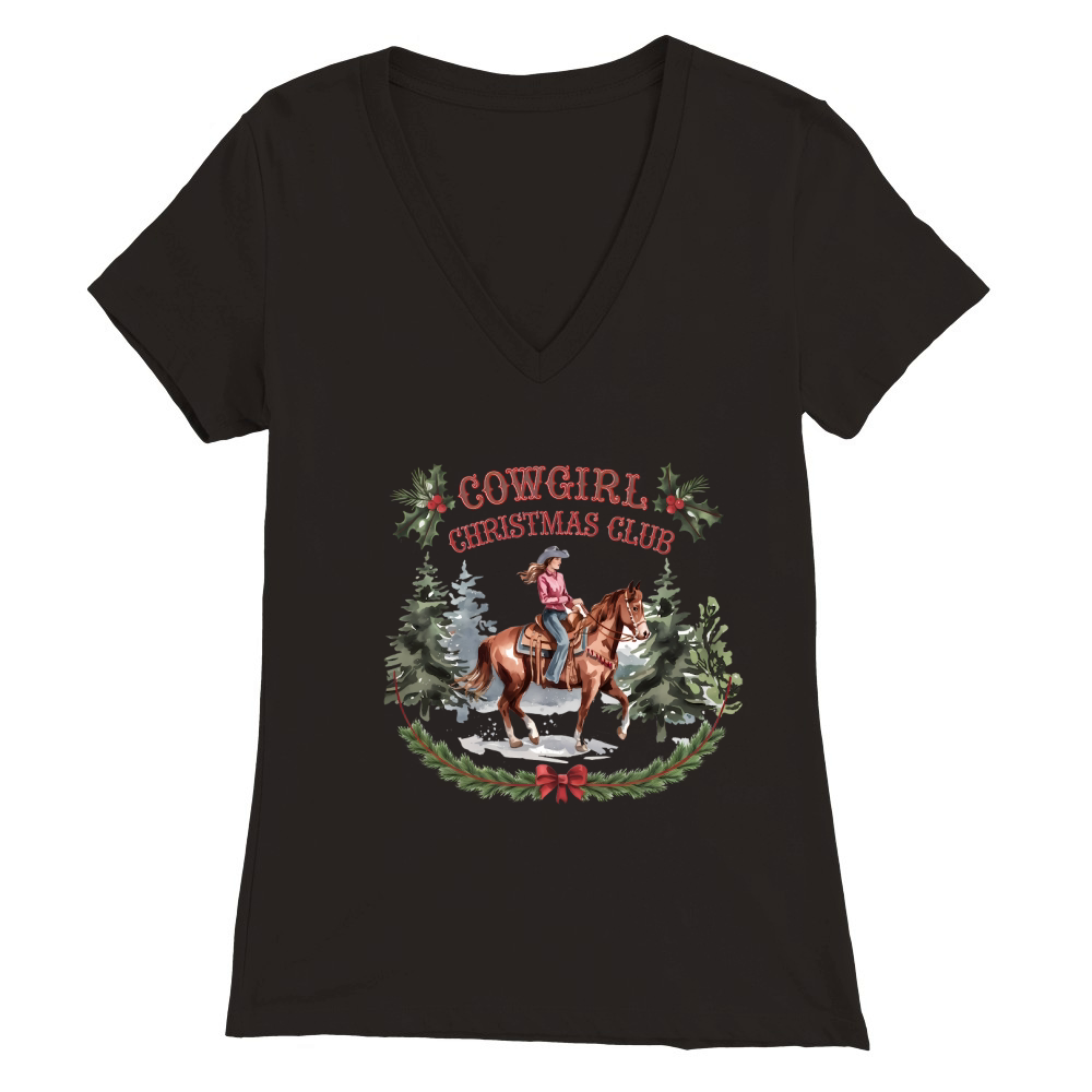 Cowgirl Christmas Club Vintage Christmas Premium Womens V-Neck T-shirt