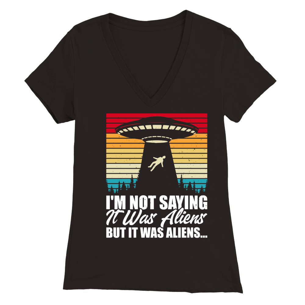 Funny Vintage UFO Alien Premium Womens V-Neck T-shirt