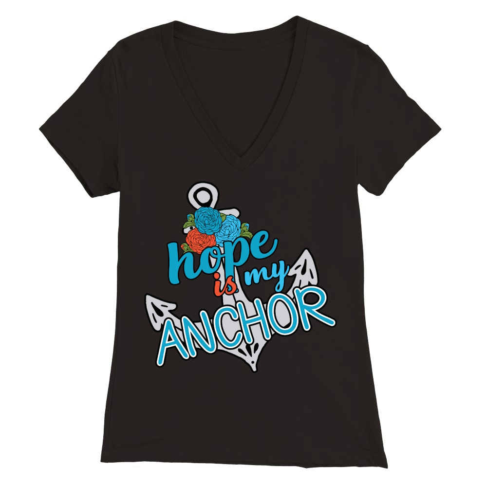 Hope is My Anchor Floral Premium Womens V-Neck T-shirt