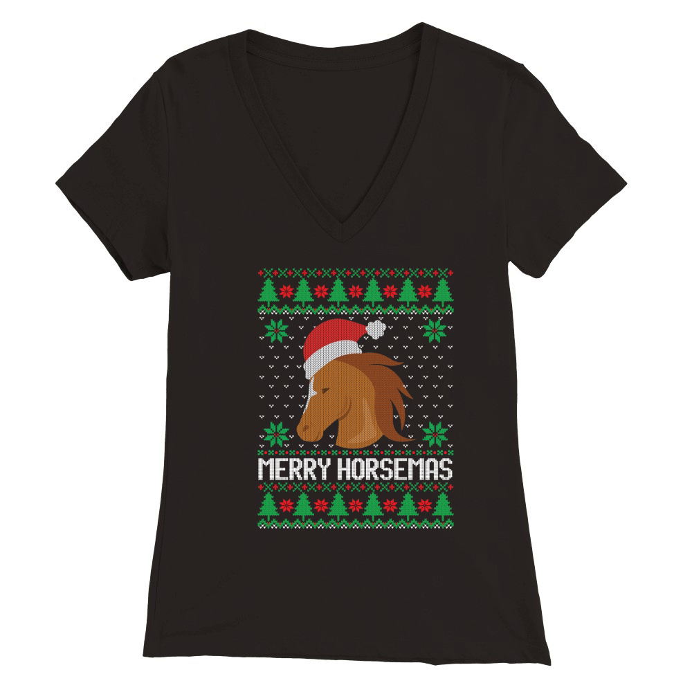 Merry horsemas ugly Christmas Premium Womens V-Neck T-shirt