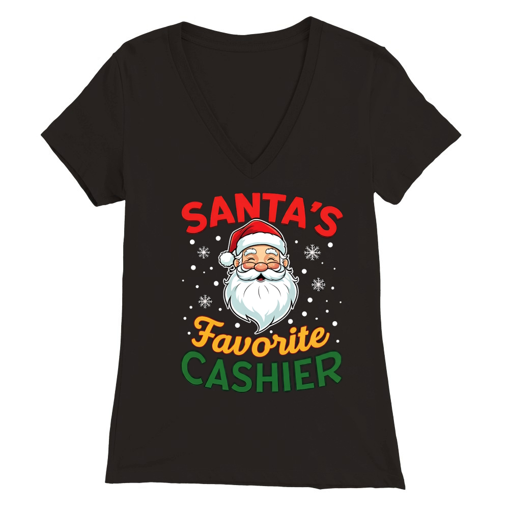 Santa s Favorite Cashier Premium Womens V-Neck T-shirt