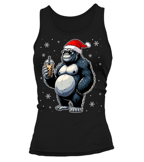 adorable gorilla drinking boba tea wearing santa hat 2 Tank top Woman