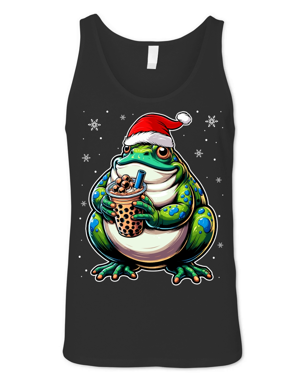 adorable frog drinking boba tea wearing santa hat 1 Unisex Jersey Tank